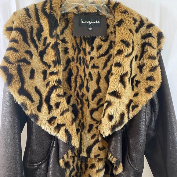 SOLD Incognita Brown Faux Leather Animal Print & Fur Lined Jacket NWOT - Picture 12 of 16
